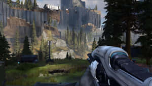 Futuristic Plasma Rifle Weapon In Action Wallpaper