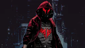 Futuristic Red Hooded Figure Pfp Wallpaper