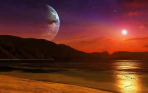 Futuristic Sci-fi Beach At Sunset Wallpaper