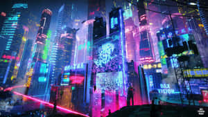 Futuristic Sci-fi Cityscape In Cyberpunk Aesthetic Wallpaper