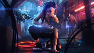 Futuristic Sci-fi Game Battle Scene In Vibrant Colors Wallpaper