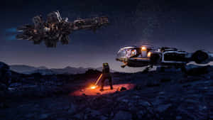 Futuristic Space Mining Operation Wallpaper