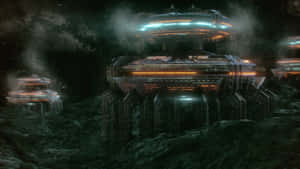Futuristic Space Mining Operation Wallpaper