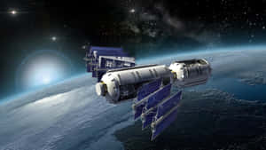 Futuristic Space Satellite Orbiting Earth Wallpaper