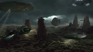 Futuristic Space Station In Orbit Wallpaper