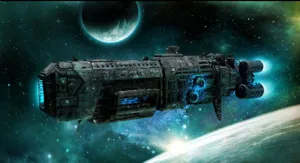 Futuristic Spacecraft Approaching A Distant Planet Wallpaper