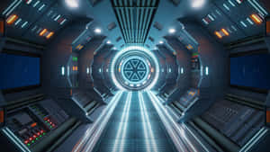 Futuristic Spaceship Corridor Interior Wallpaper