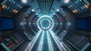 Futuristic Spaceship Corridor Interior Wallpaper