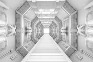 Futuristic Spaceship Corridor Interior Wallpaper