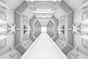 Futuristic Spaceship Corridor Interior Wallpaper