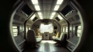 Futuristic Spaceship Corridor Interior Wallpaper