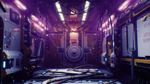 Futuristic Spaceship Corridor Interior Wallpaper