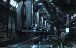 Futuristic Spaceship Corridor Wallpaper