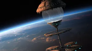 Futuristic Spaceship Exploring The Cosmos Wallpaper