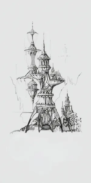 Futuristic Tower Concept Sketch Wallpaper