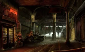 Futuristic Warehouse Interior Wallpaper