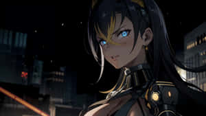 Futuristic Warrior Woman Night Scene Wallpaper