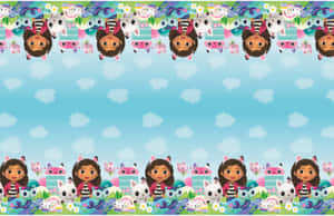 Gabby Dollhouse Characters Pattern Wallpaper