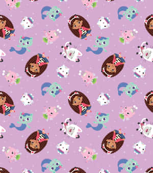 Gabby Dollhouse Characters Pattern Wallpaper