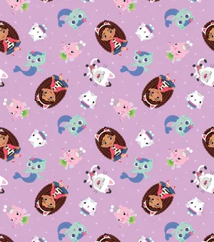Gabby Dollhouse Characters Pattern Wallpaper