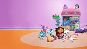 Gabby Dollhouse Charactersand Playhouse Wallpaper