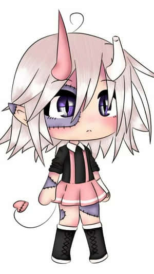 Gacha Girl Stitches With Horns And Tail Wallpaper