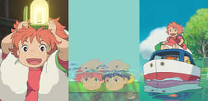 Gake No Ue No Ponyo Cut Trio Scene Wallpaper