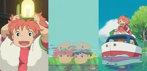 Gake No Ue No Ponyo Cut Trio Scene Wallpaper