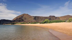 Galapagos_ Beach_and_ Volcanic_ Landscape Wallpaper