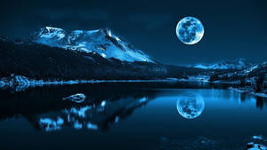 Galaxy Moon And Lake Wallpaper