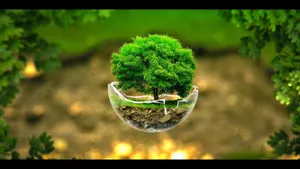Gambar Tree In Broken Sphere Wallpaper