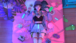 Gamer Girl Aestheticin Pinkand Blue Wallpaper