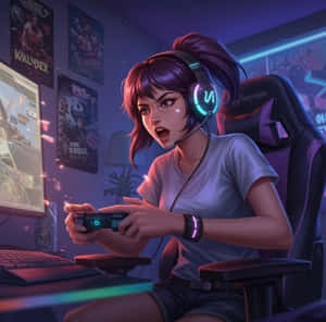 Gamer Girl Intense Focus Wallpaper