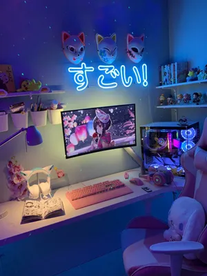 Gamer Girl Room Aesthetic Neon Glow Wallpaper