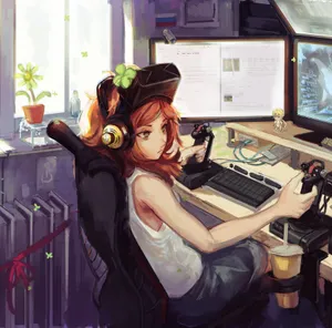 Gamer Girl Setup Wallpaper