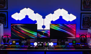 Gaming Setupwith L E D Lighting Wallpaper