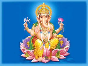 Ganesh Desktop Pink Lotus Throne Graphic Artwork Wallpaper