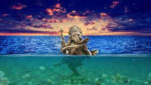 Ganesh Ji Hd Dancing On Ocean Wallpaper