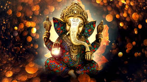 Ganesh Ji Hd Orange Bokeh Lights Wallpaper