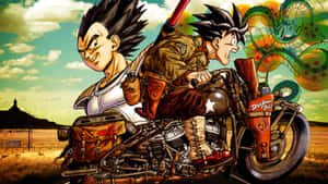 Gangster_ Goku_and_ Vegeta_on_ Motorcycle Wallpaper