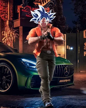 Gangster Goku With Sports Car.jpg Wallpaper
