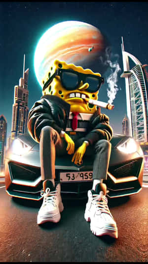 Gangster_ Sponge Bob_ City_ Nightlife Wallpaper