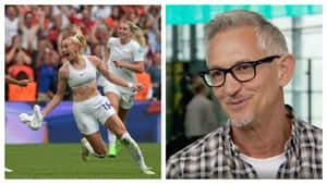 Gary Lineker Posing With Rising Star Chloe Kelly Wallpaper