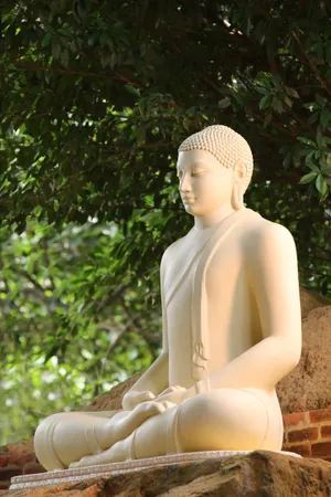 Gautam Buddha White Marble Statue Wallpaper