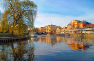 Gavle Riverfront Scenic View Sweden Wallpaper