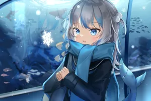 Gawr Gura Anime Style Underwater Scene Wallpaper