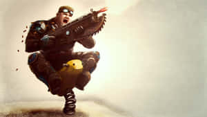 Gears Of War3 Jumping Soldier With Lancer Wallpaper