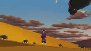 Ged, Prince Arren, And Therru In A Scene From Tales From Earthsea Wallpaper