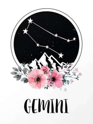 Gemini Zodiac Sign Floral Design Wallpaper