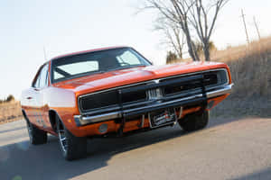 General Lee Car Orange Country Road Wallpaper